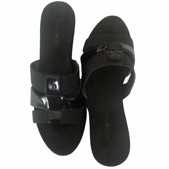 Bandolino Women Sandal Shoes 8.5 Black Slide In Wedge 3 Strap Backless Office - Picture 2 of 11